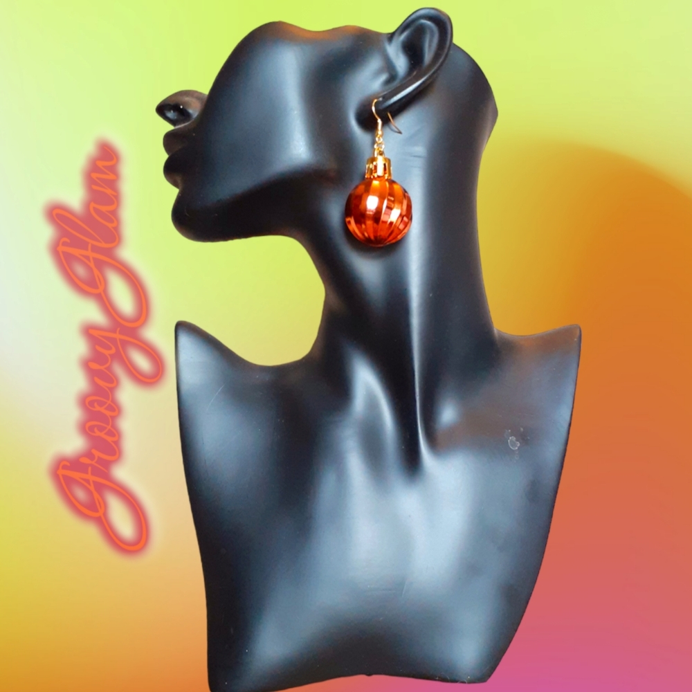 GROOVY GLAM Orange Metallic Handcrafted Mini Ornament Ball Earrings